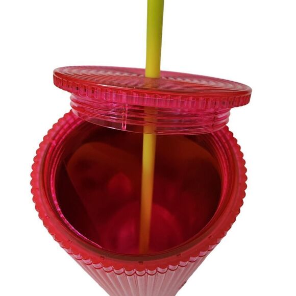 Starbucks Venti Tumbler‎ 2023 Summer Pleated Neon Magenta Pink Cold Cup 24oz NEW - Picture 4 of 7